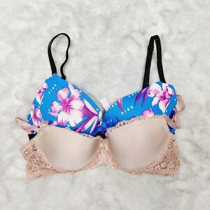 Bundle Of 2 Victoria's Secret Nude And Floral Push Up Everyday Bra P6620
